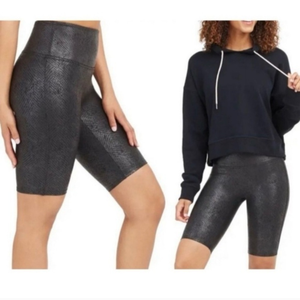 NWOT Spanx Faux Leather Bike Shorts Metallic Snakeskin Print